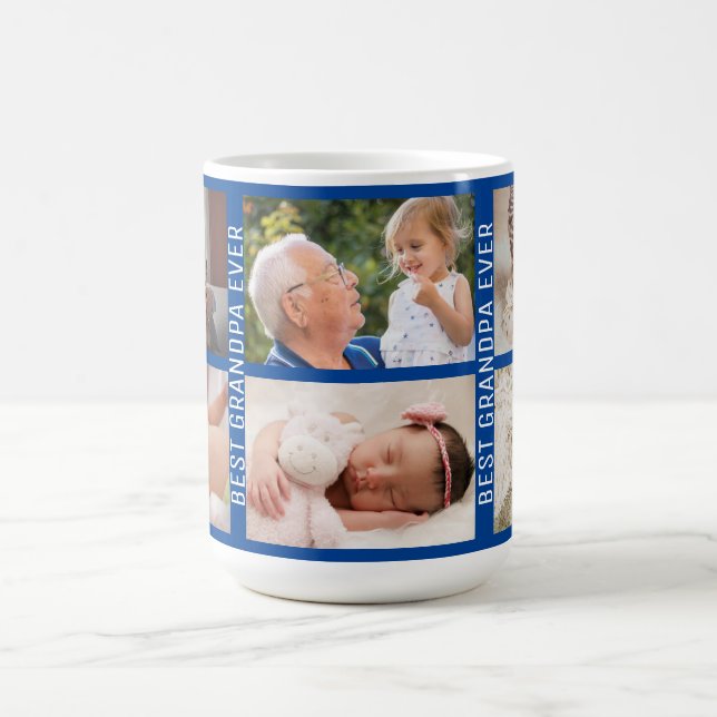 Bester Opa je 6 Foto Custom Collage Blau Kaffeetasse (Mittel)