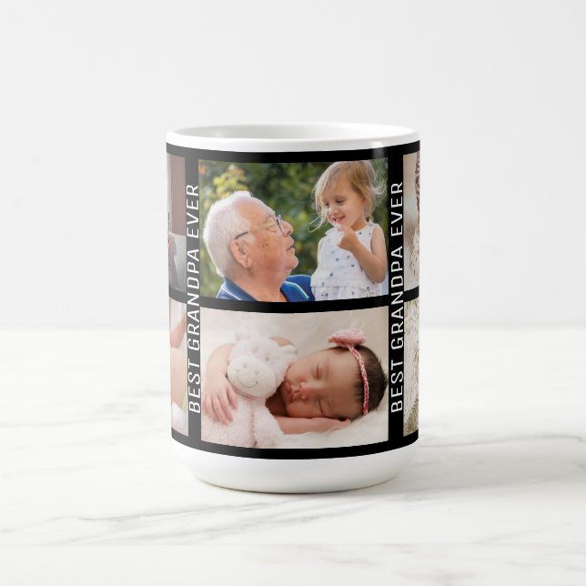 Bester Opa je 6 Foto Custom Collage schwarz Kaffeetasse (Mittel)