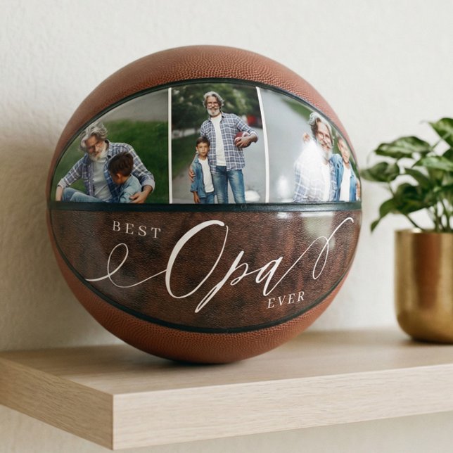 Bester Opa je Leder Vatertag Foto Keepake Basketball (Best Opa Ever Custom Father's Day Photo Keepsake Basketball)