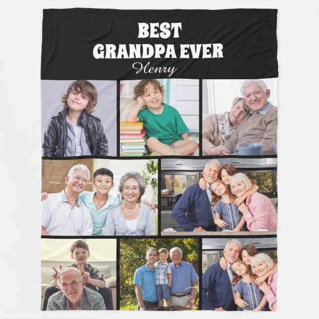 Bester Opa überhaupt 8-Foto-Collage Chic Schwarz Fleecedecke (Vorderseite)