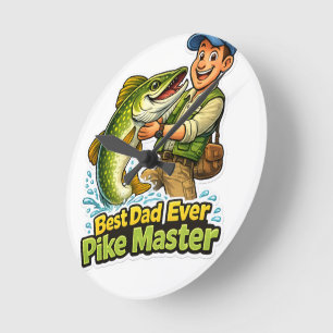 Bester Papa aller Zeiten Pike Master lustiger Angl Runde Wanduhr