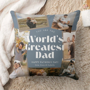 Bester Papa der blauen Welt 7 Foto-Collage Kissen