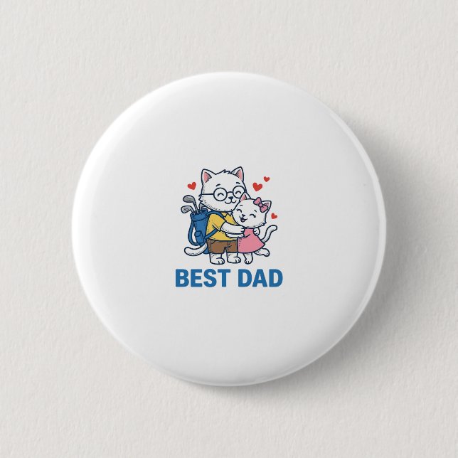 Bester Papa Golf Katze Umarmen Cute Vektor Design_ Button (Vorderseite)