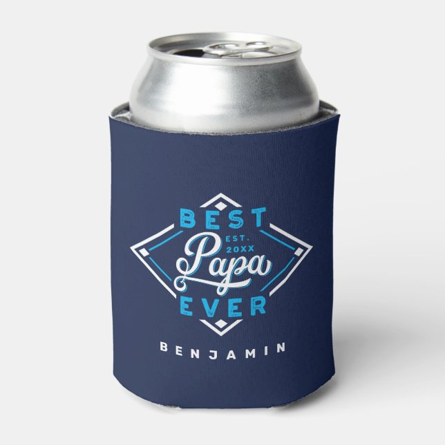 Bester Papa je Baseball Diamant Name und Monogramm Dosenkühler (Kanne Vorderseite)