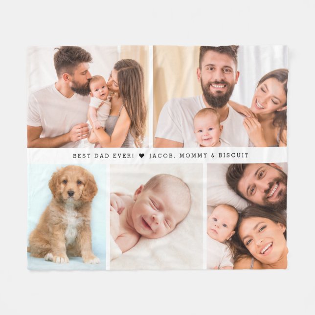 Bester Papa je Custom Foto Collage Fleecedecke (Vorderseite (Horizontal))