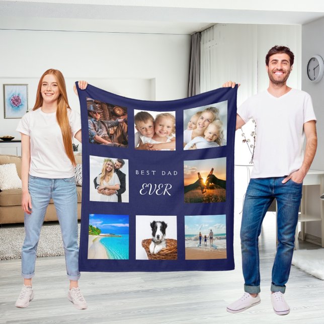 Bester Papa je Foto Collage Marine blauen Vater Fleecedecke (Von Creator hochgeladen)