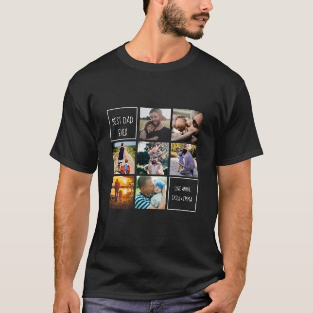 Bester Papa je Foto Collage und Text schwarz T-Shirt (Vorderseite)