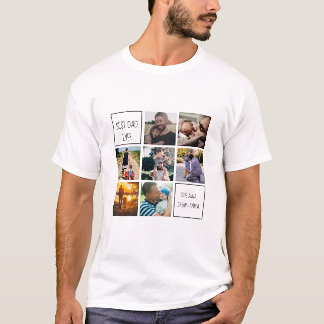 Bester Papa je Foto Collage und Text weiß T-Shirt (Vorderseite)