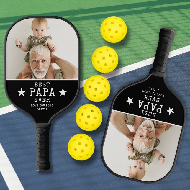 Bester Papa je Großvater und Großkind Name Foto Pickleball Schläger (Best Papa Ever Grandpa And Grandkid Name Photo Pickleball Paddle
)
