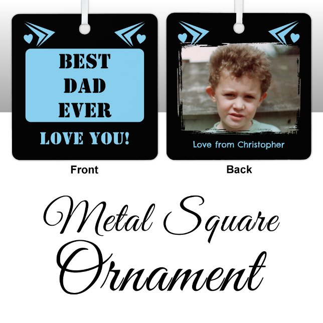 Bester Papa je Liebe du 1 Foto blau Ornament Aus Metall (Von Creator hochgeladen)