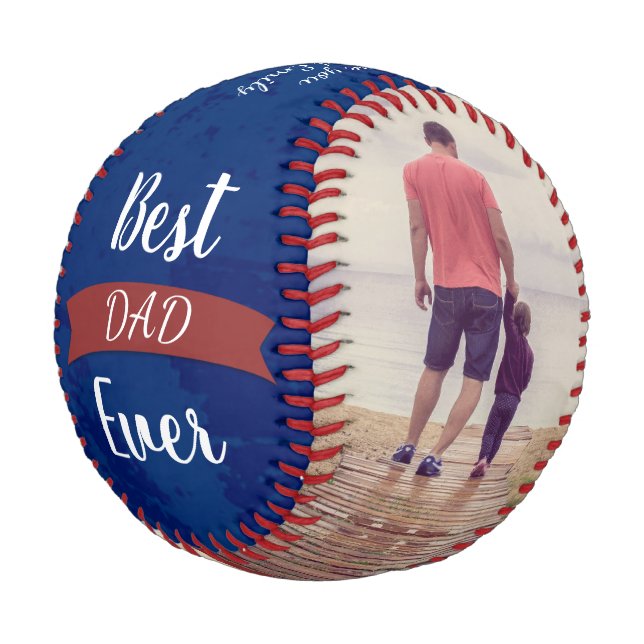 Bester Papa je Lue Textur benutzerdefiniertes Foto Baseball (Schrägansicht)