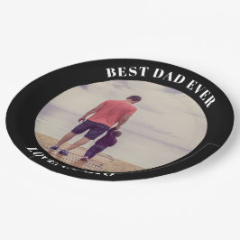 Bester Papa je personalisiert Foto schwarz Pappteller