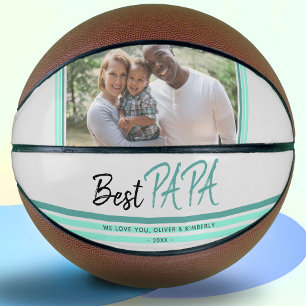 Bester Papa Türkis Moderne Typografie Familienfoto Basketball