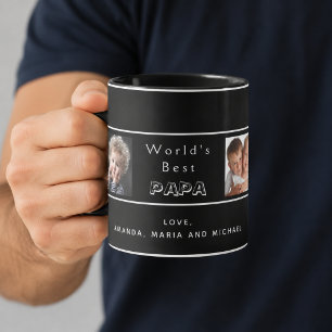 Bester Papa Vater Familienfoto-Collage schwarz Kaffeetasse