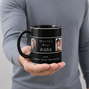Bester Papa Vater Familienfoto-Collage schwarz Tasse