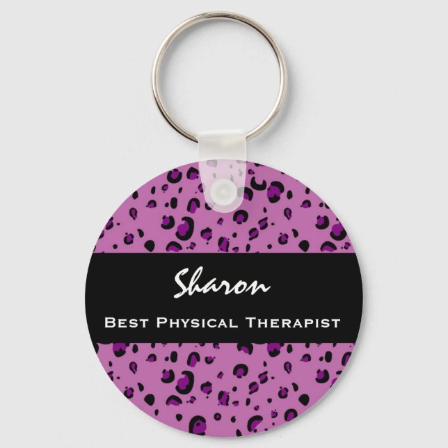 Bester Physiotherapeut rosa Leopard Druckgeschenk Schlüsselanhänger (Vorderseite)