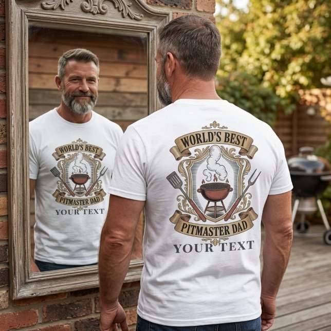 Bester Pitmaster-Daddy der Welt Retro-BBQ-Wappen C T-Shirt (Von Creator hochgeladen)