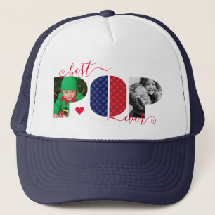 Bester POP je Foto Collage Heart Navy Blue & Red Truckerkappe