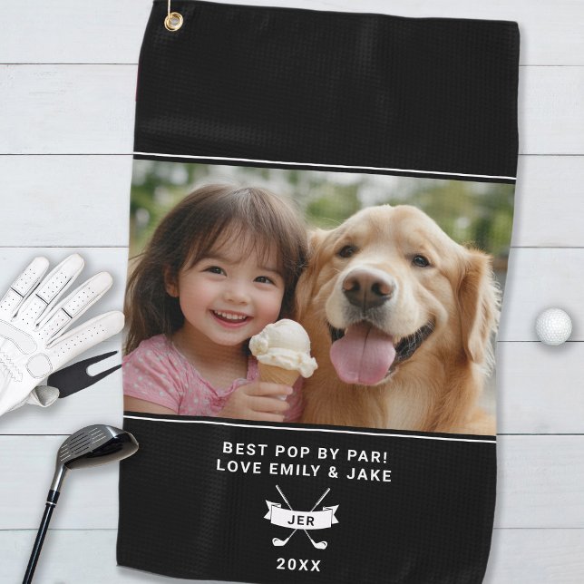Bester Pop nach Par | Monogram Fun Foto Modern Cus Golfhandtuch (Best Pop By Par | Monogram Photo Modern Fun Custom Golf Towel)