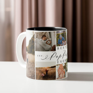 Bester Pop Pop je Elegantes Script 8 FotoCollage Zweifarbige Tasse