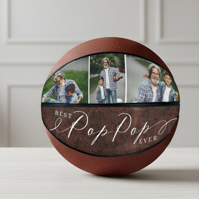 Bester Pop Pop je Leder Vater Foto Geschenk Basketball (Best Pop Pop Ever Leather Father's Day Photo Gift Basketball)
