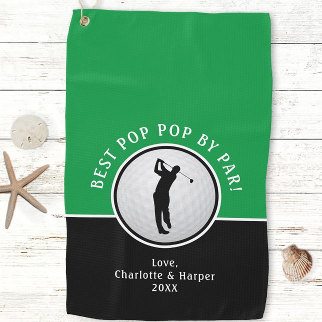 Bester Pop Pop nach Par Golfer Männlich Schwarz Gr Golfhandtuch (Best Pop Pop By Par Golfer Male Black Green Custom Golf Towel)