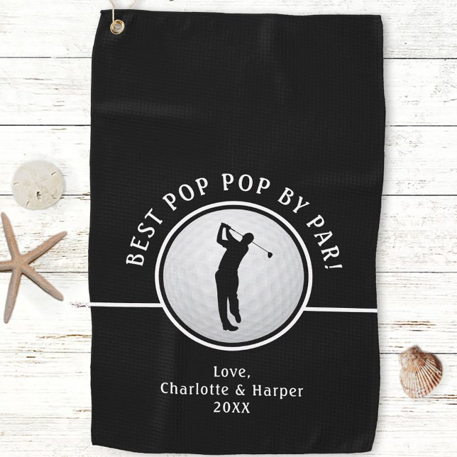 Bester Pop Pop Par Golfer Schwarzer & Weißer Spaß Golfhandtuch (Best Pop Pop By Par Golfer Male Black & White Fun Golf Towel)