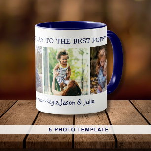 Bester Poppy Happy Vatertag 4 Foto Collage Blau Tasse