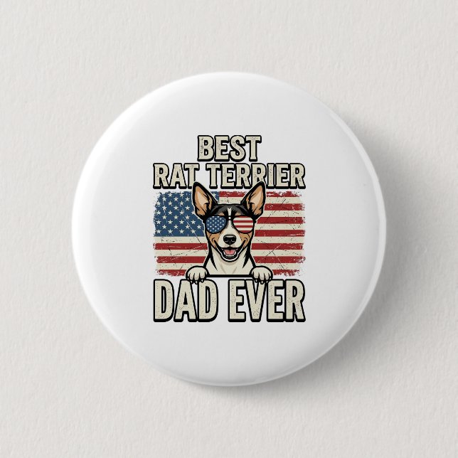 Bester Rat Terrier Dad Ever Patriotisches Hundeshi Button (Vorderseite)