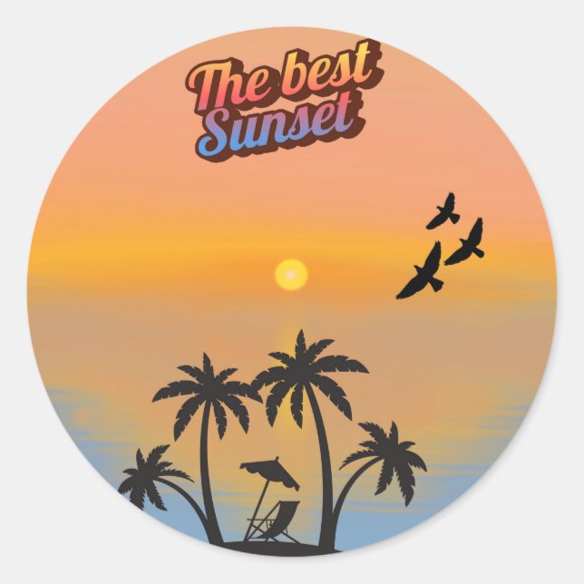 Bester Sonnenuntergang. Runder Aufkleber (Vorderseite)