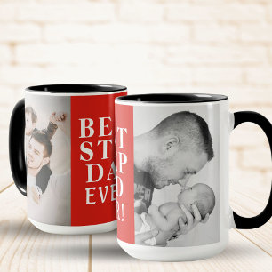 Bester Stiefvater überhaupt 2 Foto-Collage Rot Tasse