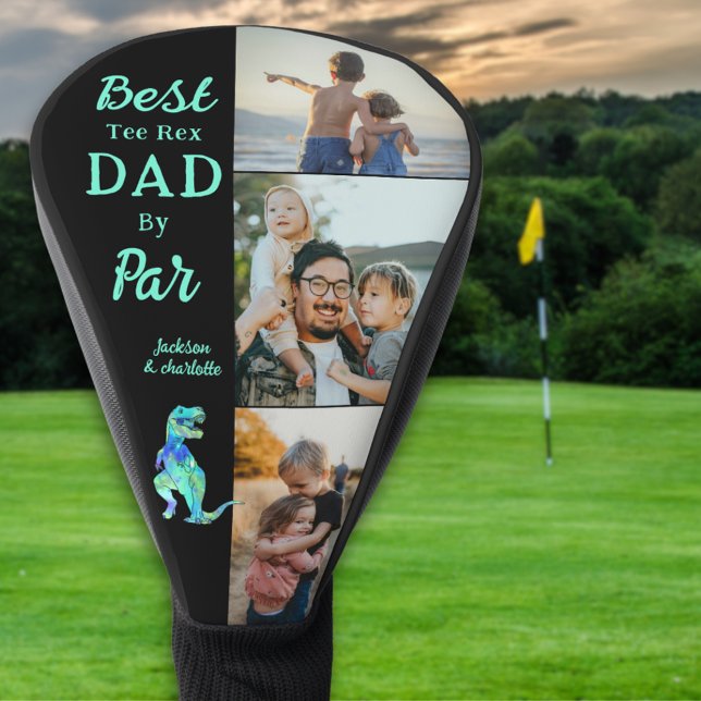 Bester T-Shirt Rex Vater Par 3 FotoCollage Golf Headcover (Best tee Rex dad by par personalized kids photo name golf head cover funny dinosaur golfing dad joke)