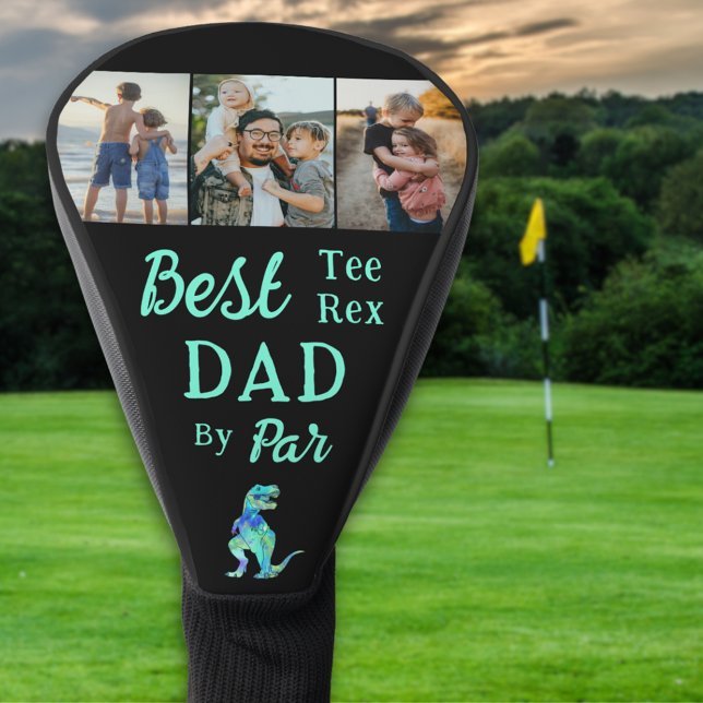 Bester T-Shirt Rex Vater Par 3 FotoCollage Golf Headcover (Personalized Best Tee Rex Dad by Par 3 photo collage dinosaur golfing joke golf head cover from kids)