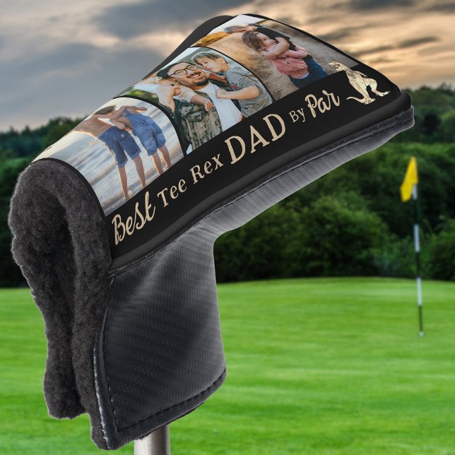 Bester T-Shirt Rex Vater Par 3 FotoCollage Golf Headcover (Best tee Rex dad by par funny golfing dad joke personalized kids photo collage names gold head cover)
