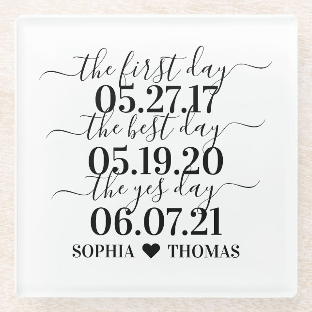 Bester Tag JA Tag Hochzeitstag Geschenk Glasuntersetzer (Vorderseite)