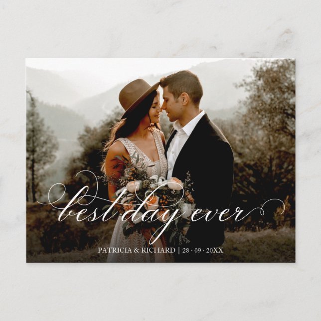 Bester Tag je Elegante Hochzeit Danke Foto Postkarte (Vorderseite)