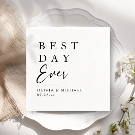 Bester Tag je | Minimalistischer weißer Hochzeitst Serviette