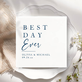 Bester Tag je | Minimalistischer weißer Hochzeitst Serviette