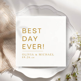 Bester Tag je | Minimalistischer weißer Hochzeitst Serviette