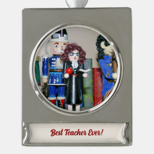 Bester Teacher Nutcracker Banner-Ornament Silber