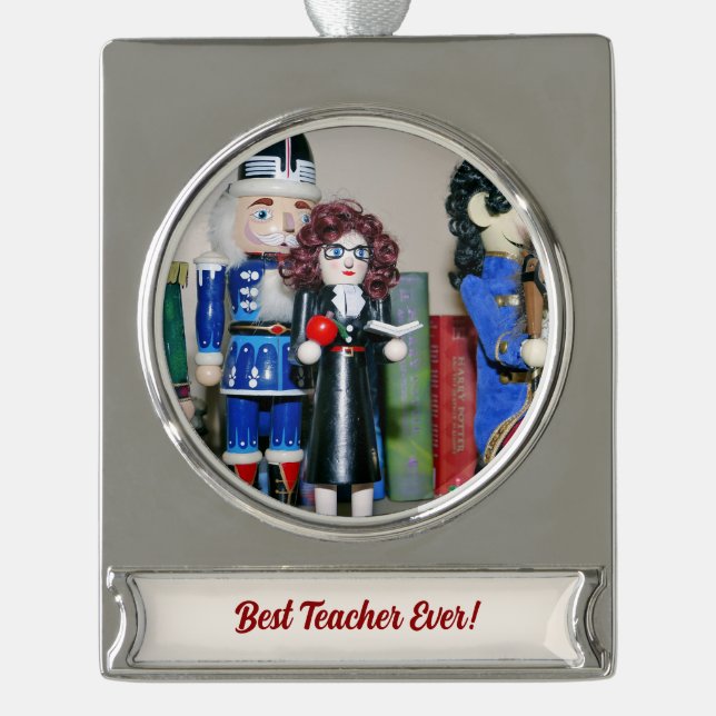 Bester Teacher Nutcracker Banner-Ornament Silber (Vorderseite)