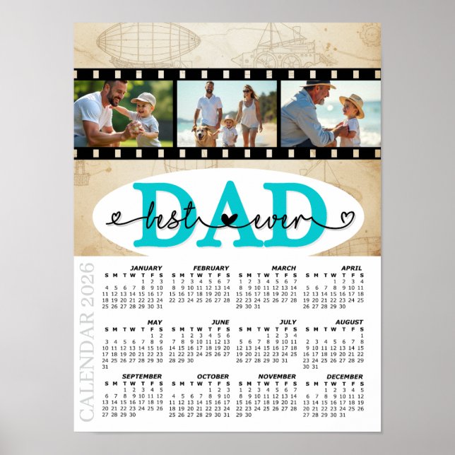Bester Vater 2026 Fotokalender, Vintage, Kamerafil Poster (Vorne)