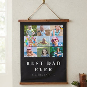 Bester Vater 9 Foto-Collage Wandteppich Mit Holzrahmen