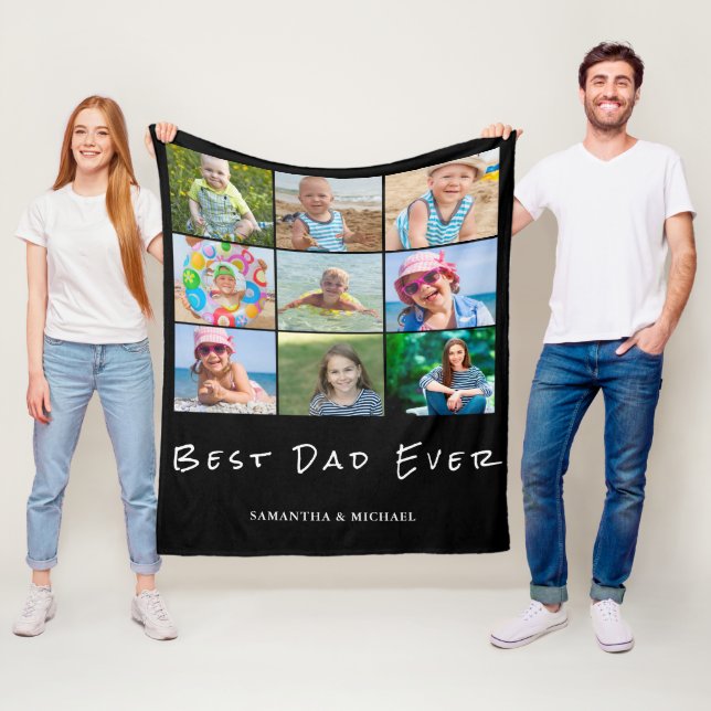 Bester Vater 9 Fotocollage Name Fleece Blankon (Beispiel)
