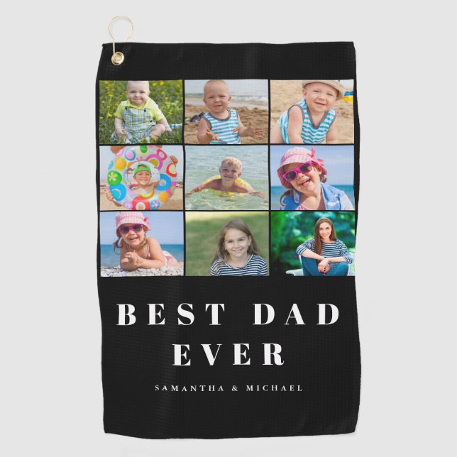 Bester Vater 9 Fotocollage Name Golfhandtuch (Vorderseite)