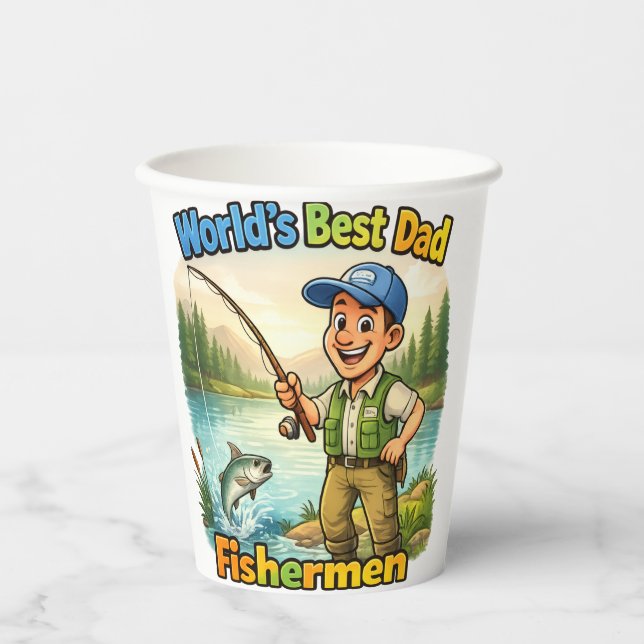 Bester Vater Angler am See Lustige Geschenkidee Pappbecher (Vorderseite)
