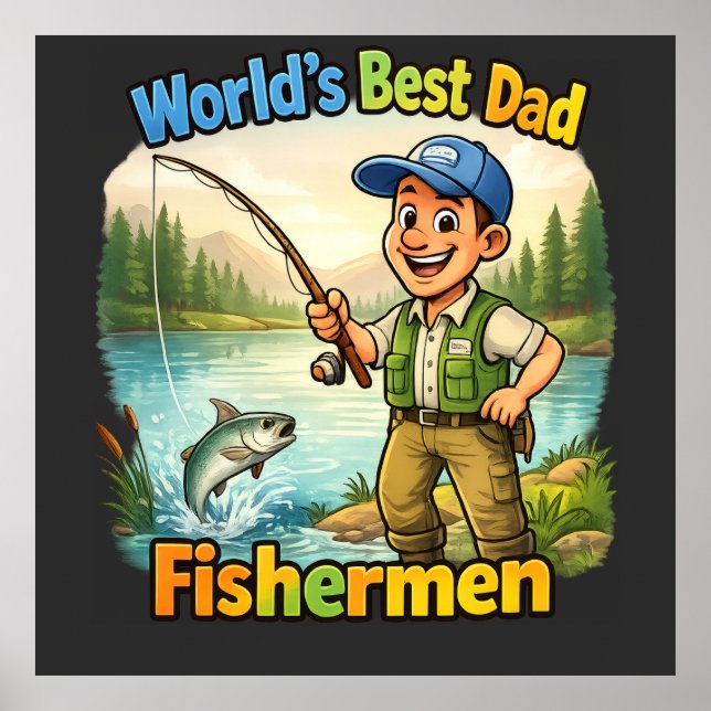 Bester Vater Angler am See Lustige Geschenkidee Poster (Vorne)