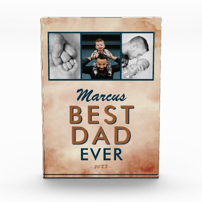 Bester Vater Aquarellbilder Vater 3 FotoCollage Fotoblock (Vorderseite)