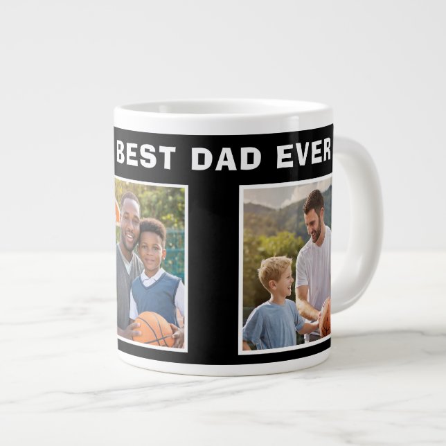 Bester Vater Basketball Ball 3 FotoCollage Vater Jumbo-Tasse (Vorderseite Rechts)