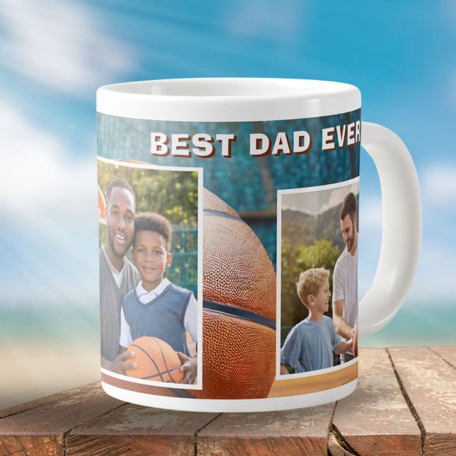 Bester Vater Basketball Ball 3 FotoCollage Vater Jumbo-Tasse (Von Creator hochgeladen)